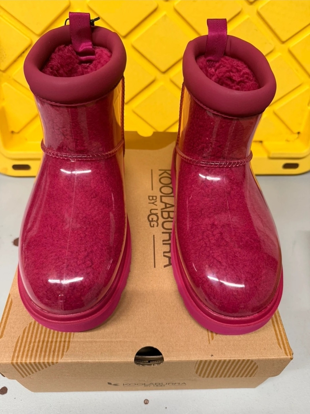 KookaBurra by UGG Women Waterproof Clear Glossy Pink Mini Ankle Boots Size 6 NEW